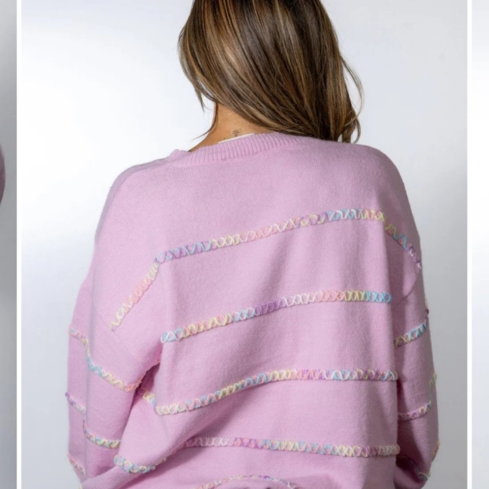 NEW Pastel Lavender/Pink Stitch Knit Sweater Oversize L/XL/XXL - Picture 6 of 13